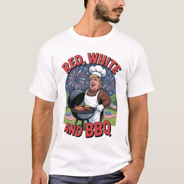 Camiseta Trump Red White e CHURRASCO 4 de julho (Frente)