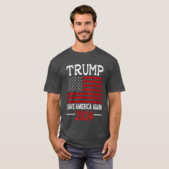 Camiseta Trump Salvou Novamente a América dos EUA Bandeira  (Frente Completa)