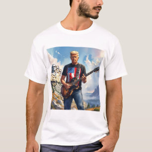 Camiseta Trump Tocando Violão Elétrico Monte Rushmore MAGA