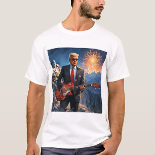 Camiseta Trump Tocando Violão Elétrico Monte Rushmore MAGA