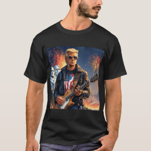 Camiseta Trump Tocando Violão Elétrico Monte Rushmore MAGA