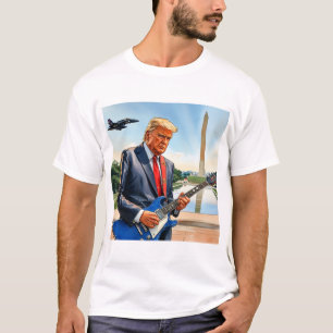 Camiseta Trump Tocando Violão Elétrico Monumento a Washingt