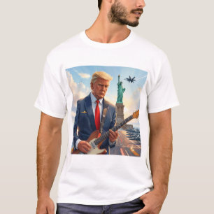 Camiseta Trump Tocando Violão Elétrico na Estátua da Liberd