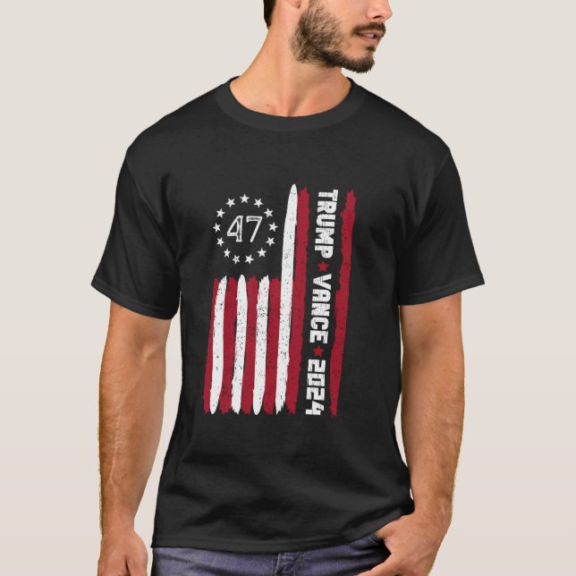 Camiseta Trump Vance 2024 Take America Back USA Flag T Shir (Frente)
