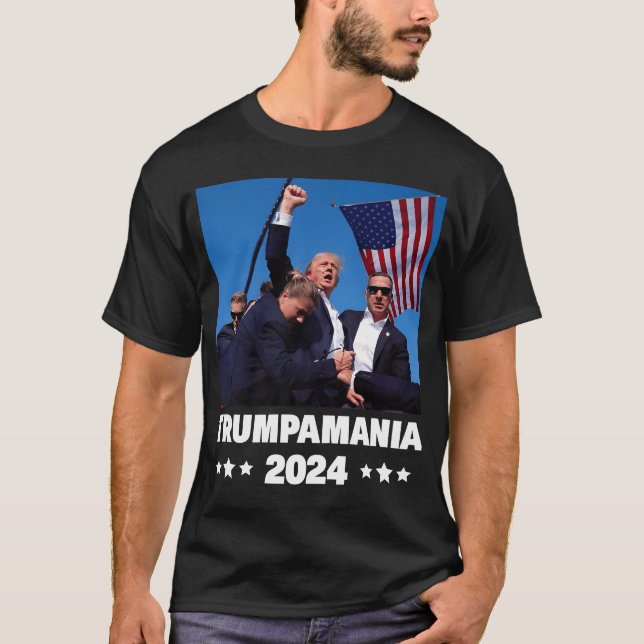 Camiseta Trumpamania 2024 Leamania run way brother P friend (Frente)