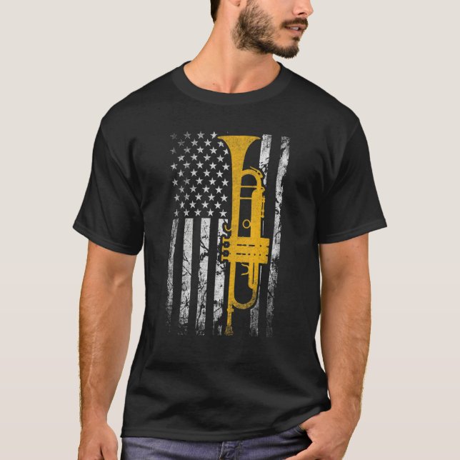 Camiseta Trumpet American USA Flag Music Player Trumpet Pla (Frente)