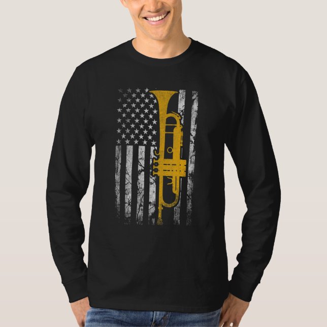 Camiseta Trumpet American USA Flag Music Player Trumpet Pla (Frente)