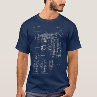 Camiseta Trumpet Blueprint Design Vintage Jazz Marching