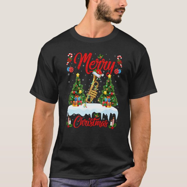 Camiseta Trumpet Music  Lights Xmas Tree Santa Trumpet Chri (Frente)