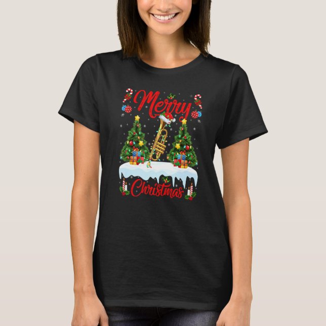 Camiseta Trumpet Music  Lights Xmas Tree Santa Trumpet Chri (Frente)