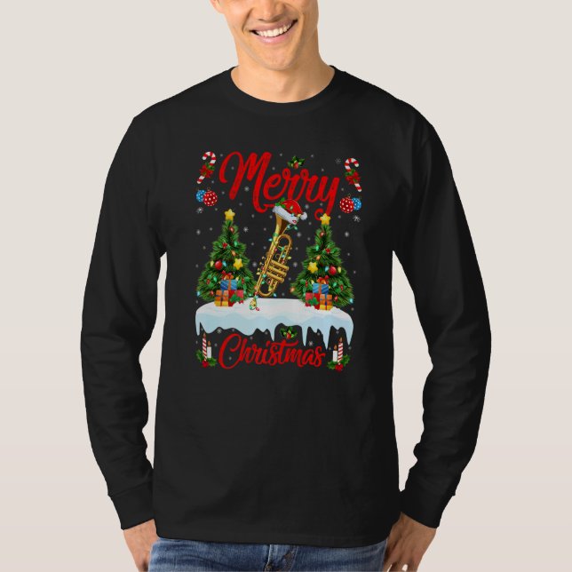 Camiseta Trumpet Music  Lights Xmas Tree Santa Trumpet Chri (Frente)