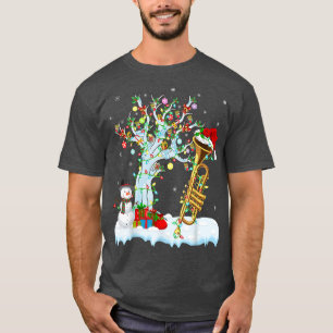 Camiseta Trumpet Music Xmas Tree Lighting Santa Hat Trumpet