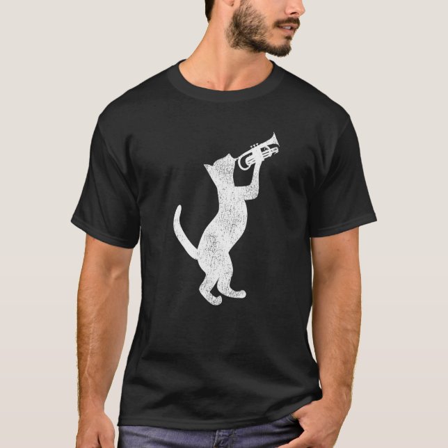 Camiseta Trumpet Player Cat Vintage   (Frente)