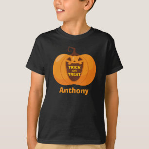 Camiseta Truque Bonito de Halloween ou Trate Pumpkin Laranj
