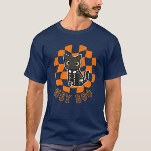 Camiseta Truque De Cartão De Checqueiro De Gato De Hallowee