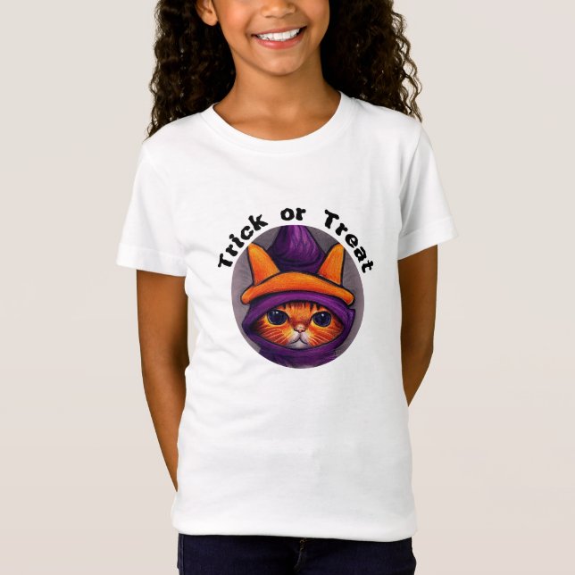Camiseta Truque de Chapéu de Bruxa Laranja ou Trate o Hallo (Frente)