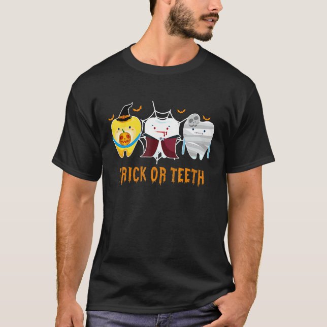 Camiseta Truque De Dentes Bonitos Ou Dentes Engraçado Denta (Frente)