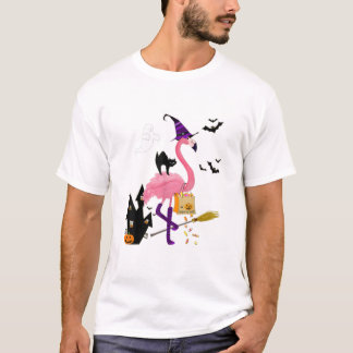 Camiseta Truque de Dia das Bruxas ou Flamingo de Bruxas