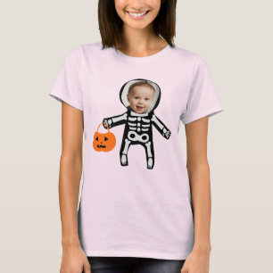 Camiseta Truque de esqueleto de foto personalizado ou trate
