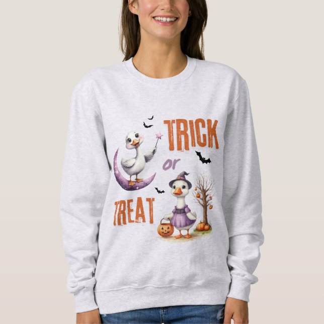 Camiseta Truque De Ganso De Halloween Ou Tratar Animais Cuj (Frente)