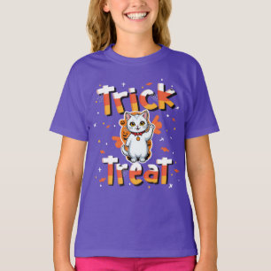 Camiseta Truque de Gato Adorável ou Tratar o Halloween