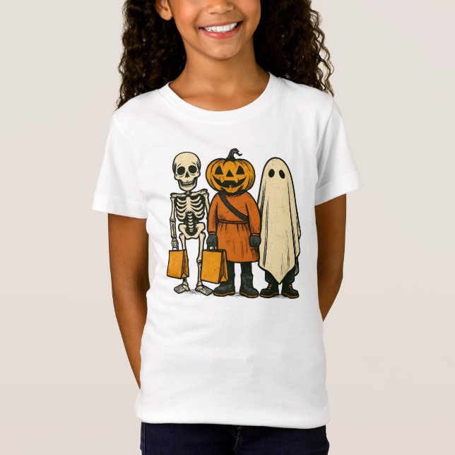 Camiseta Truque de Halloween ou Tripulação de Tratamentos (Frente)