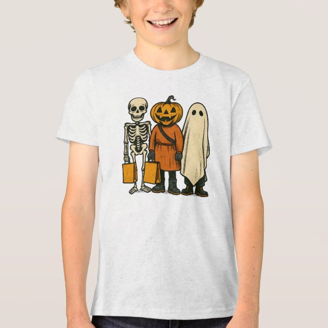 Camiseta Truque de Halloween ou Tripulação de Tratamentos (Frente)