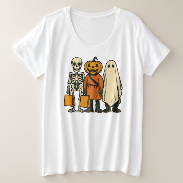 Camiseta Truque de Halloween ou Tripulação de Tratamentos (Frente do Design)