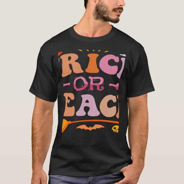Camiseta Truque de manivela retrô ou ensinar chá de hallowe (Frente)