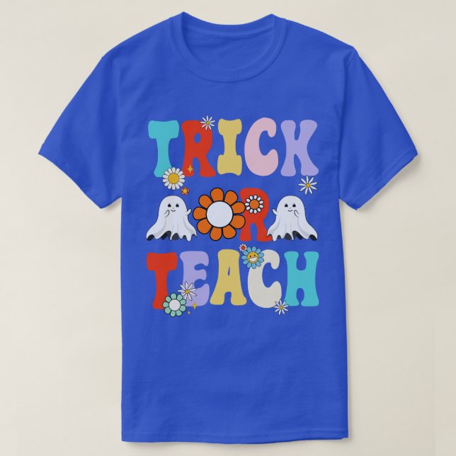 Camiseta Truque De Retrô Ou Ensino Professor Fantasma Hallo (Frente do Design)