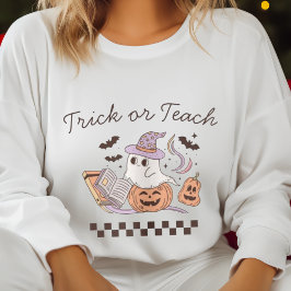 Camiseta Truque do Livro de Ensino de Halloween Professora 