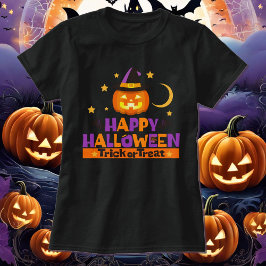 Camiseta Truque Feliz de Halloween ou Tratar Abóbora Sorrid