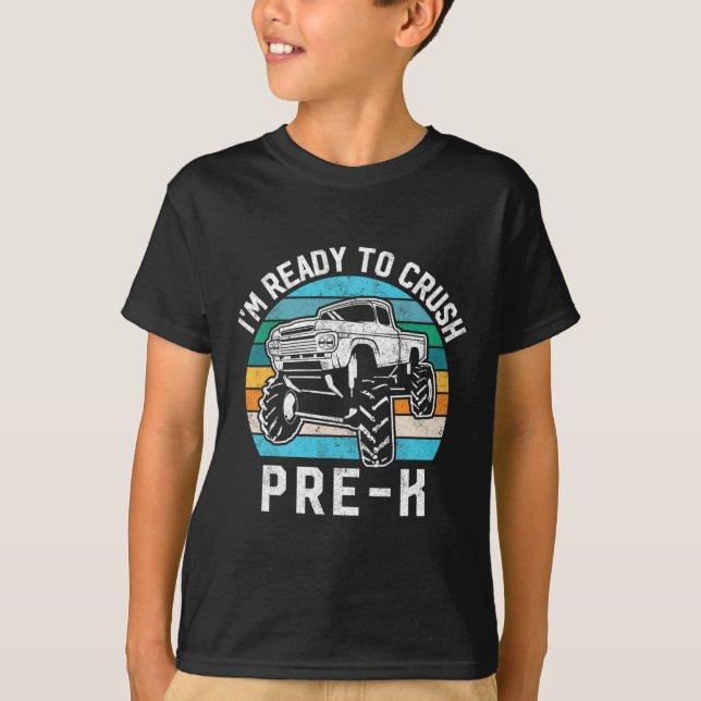 Camiseta Truque Monstro De Presente Pré-k Preparado Para Es (Frente)