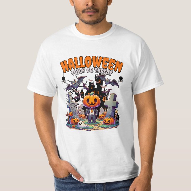 Camiseta Truque Ou Ameaça De Halloween (Frente)