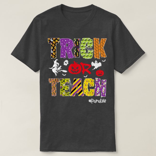 Camiseta Truque Ou Ensino Para A Vida Halloween Pumpkin Ske (Frente do Design)