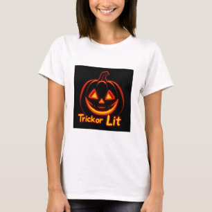 Camiseta Truque ou Lit - Noventa Abóbora no Dia das Bruxas