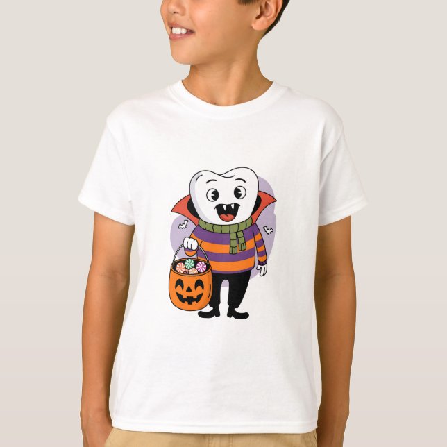 Camiseta Truque ou tratamento de dentes de vampiro (Frente)