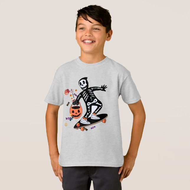 Camiseta Truque ou tratamento de skater (Frente Completa)
