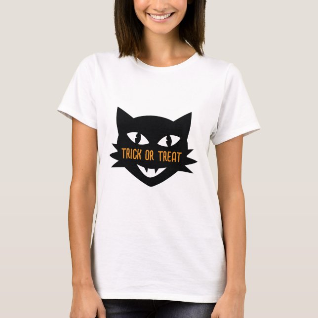 Camiseta Truque ou tratamento do Cat Halloween (Frente)