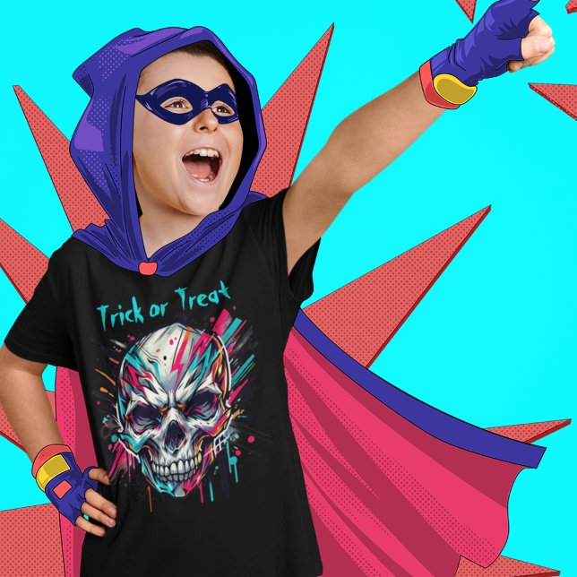 Camiseta Truque ou Tratar Caveira, Abstrato, Crianças Hallo (Criador carregado)