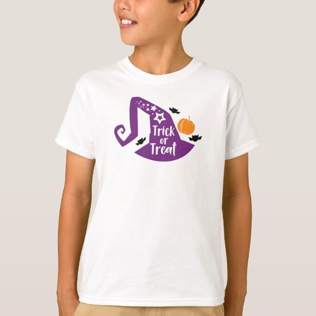 Camiseta Truque Ou Tratar, Chapéu De Bruxas, Morcegos, Estr (Frente)