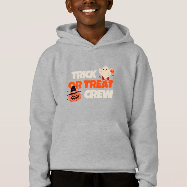 Camiseta Truque Ou Tratar Crianças De Tripulação Hoodie (Frente)