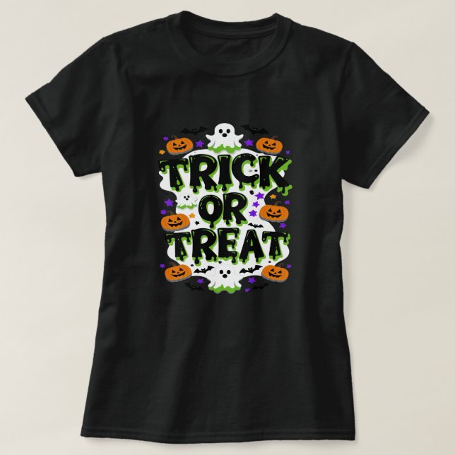 Camiseta truque ou trate o Dia das Bruxas (Frente do Design)