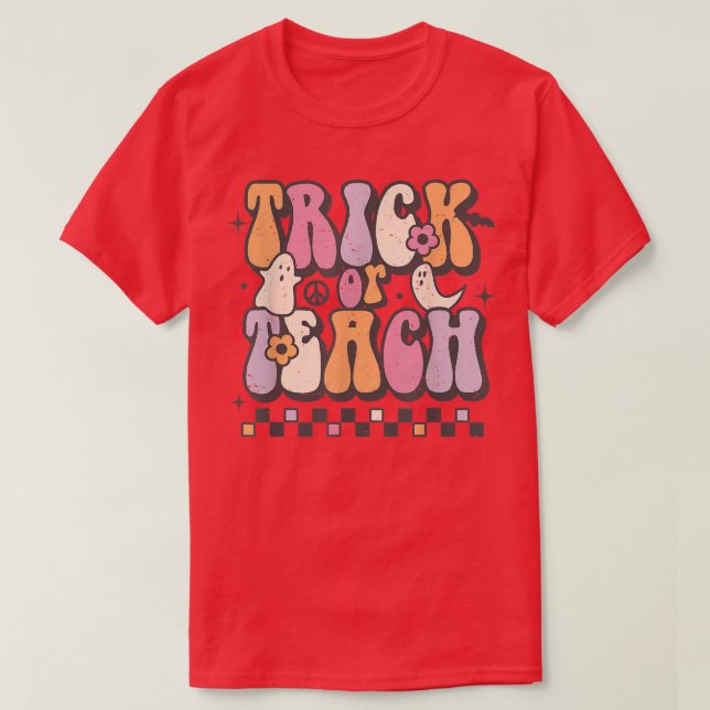 Camiseta Truque Retro de Groovy ou Professor de Ensino Hall (Frente do Design)