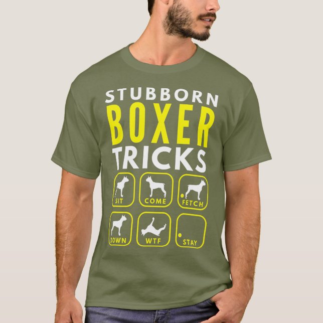 Camiseta Truques de Boxer Stubborn - Formação de Cães (Frente)
