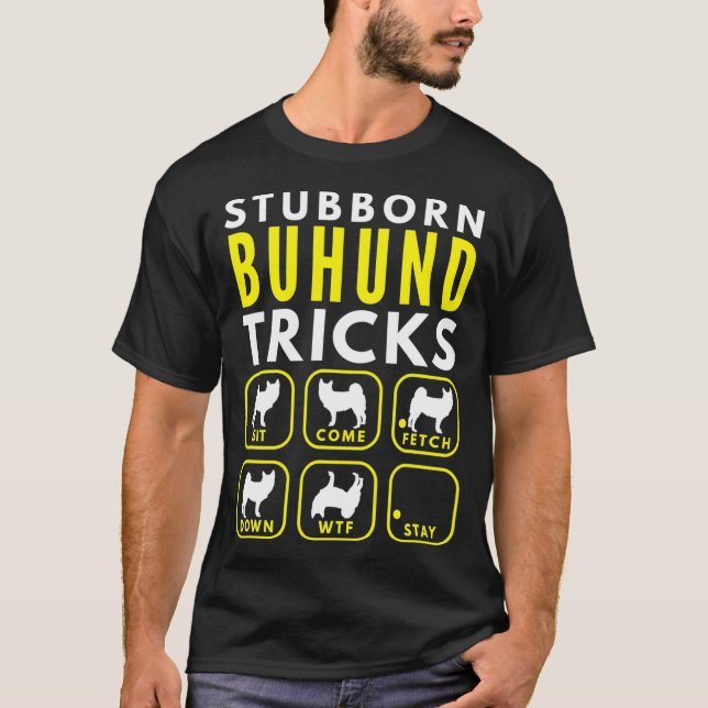 Camiseta Truques de Buhund Stubborn - Formação de cães (Frente)