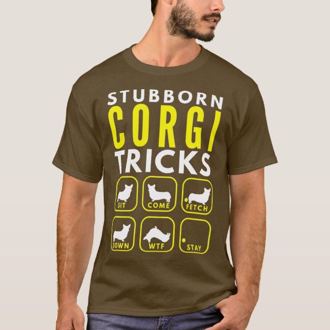 Camiseta Truques de Corgi Stubborn - Formação de Cães (Frente)