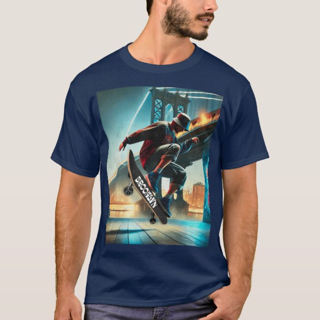 Camiseta Truques de Skate sob a Ponte de Brooklyn Rua NYC  (Frente)