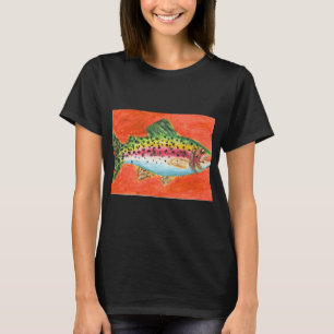Camiseta Truta Arco-Íris Vibrante - Arte em Pastel a Óleo