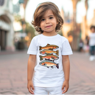 Camiseta Truta Colorida numa Linha Pescada Com Pai